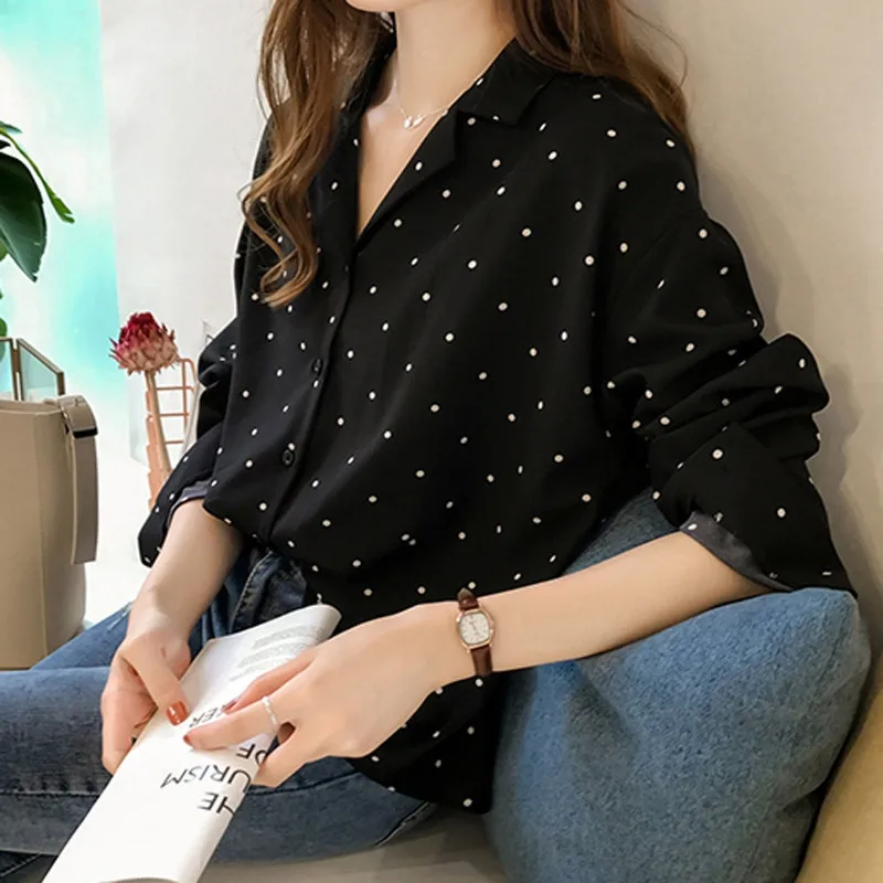 

Spring Autumn Women's Fashion Long Sleeve Dot Printed Shirt Long Sleeve Lapel Polka Dot Top Fashion Elegant Office Shirt