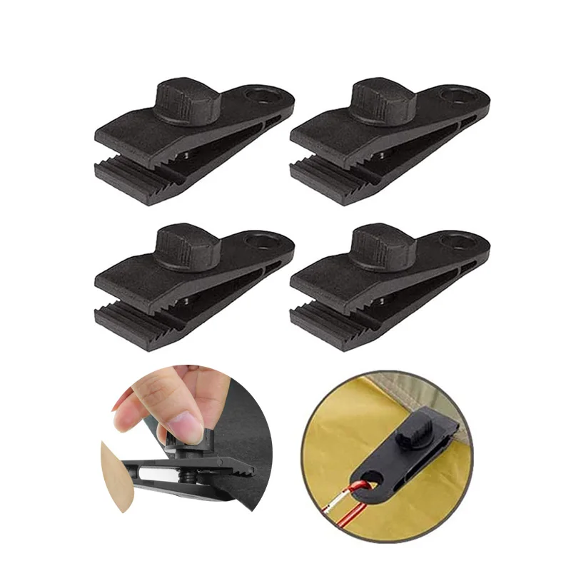 

4 Pcs Tarp Tent Clip Heavy Duty Tarpaulin Clips with Hole Plastic Instant Awning Clamp Tent Accessories