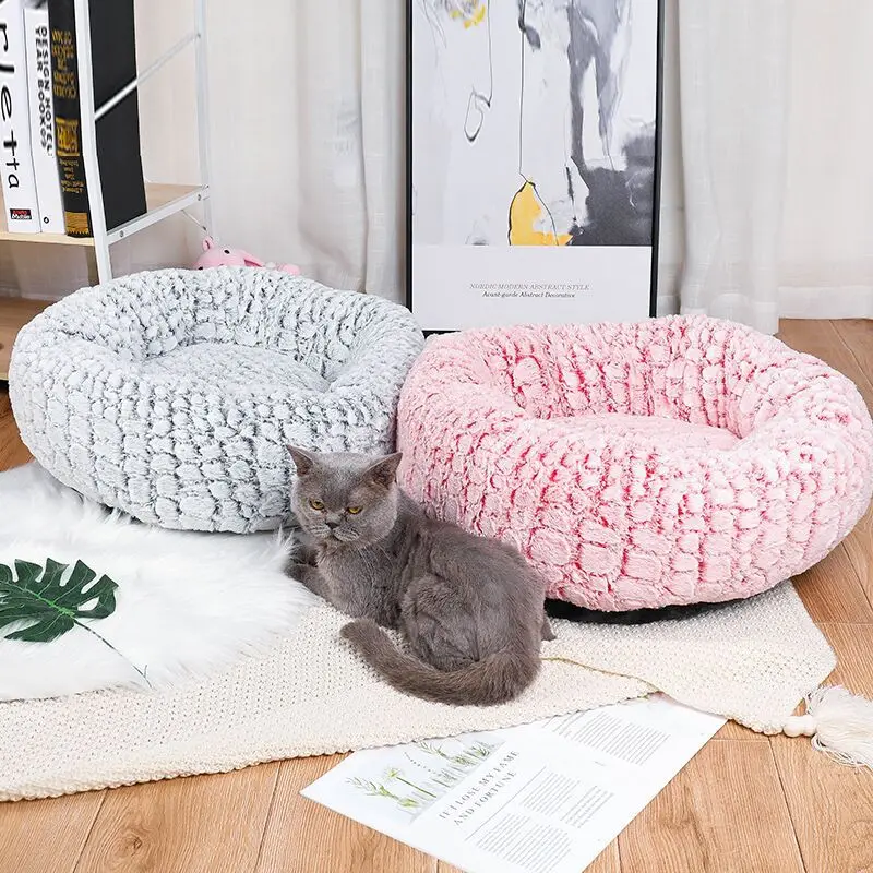 Длинная плюшевая мягкая кровать для домашних животных Конура собака круглая