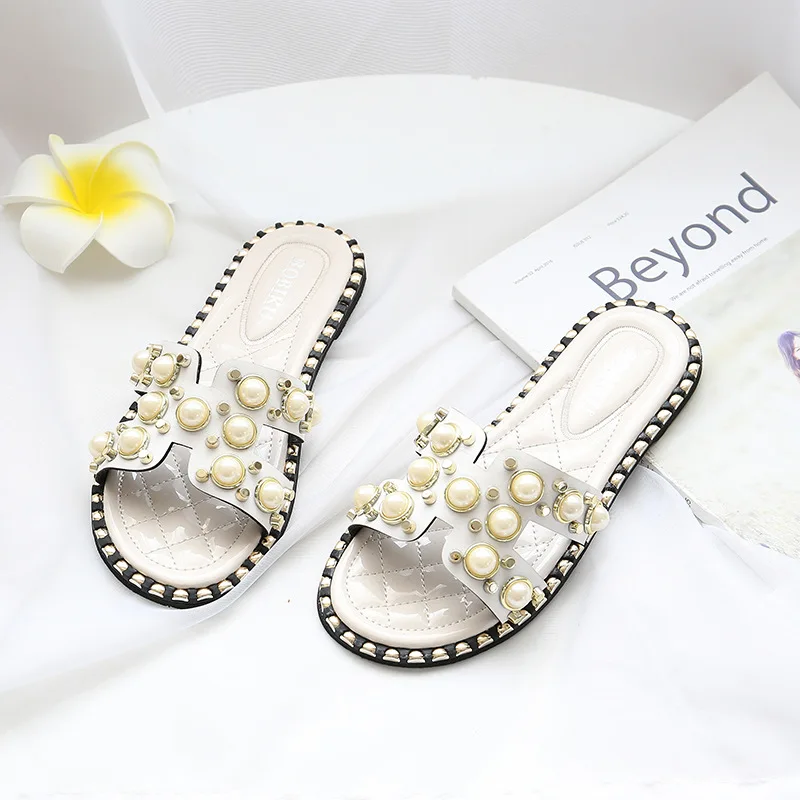 Летние тапочки для девочек VFOCHI инкрустированные жемчугом туфли на плоской