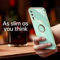 luxury plating square frame ring holder lens protection case for huawei p40 p30 pro p20 lite soft silicone colorful back cover