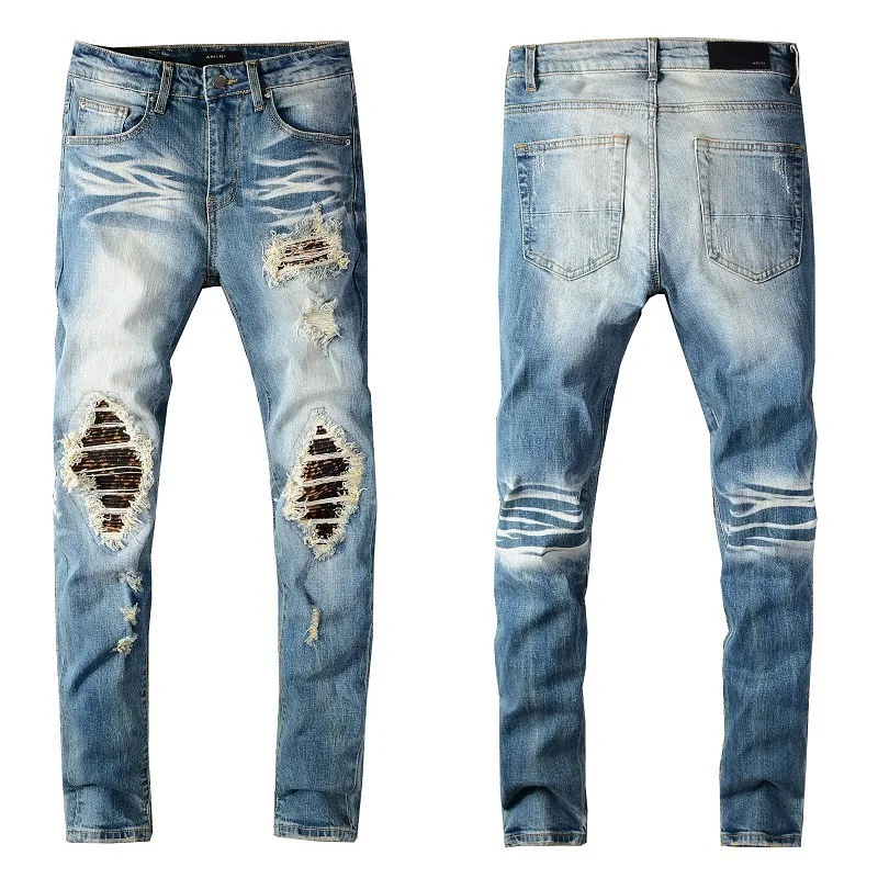 

Street fashion Amir hip hop pierced Amiri small leg jeans #620
