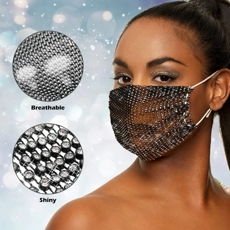 

Fashion Face Decor Jewelry Elastic Mask With Rhinestones Fashion Masks Sparkly Rhinestone Mask Face Bandana Party Gift