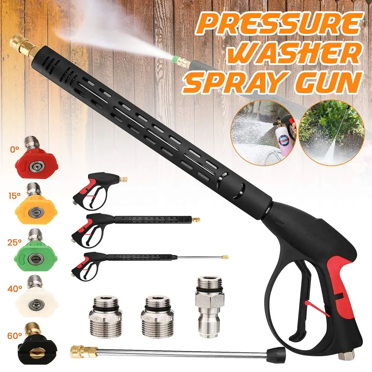 

MATCC High Pressure Washer Gun Power Spray Gun 4000psi with 15 inch Extension Replacement Wand Lance,5 Quick Connect Nozzles