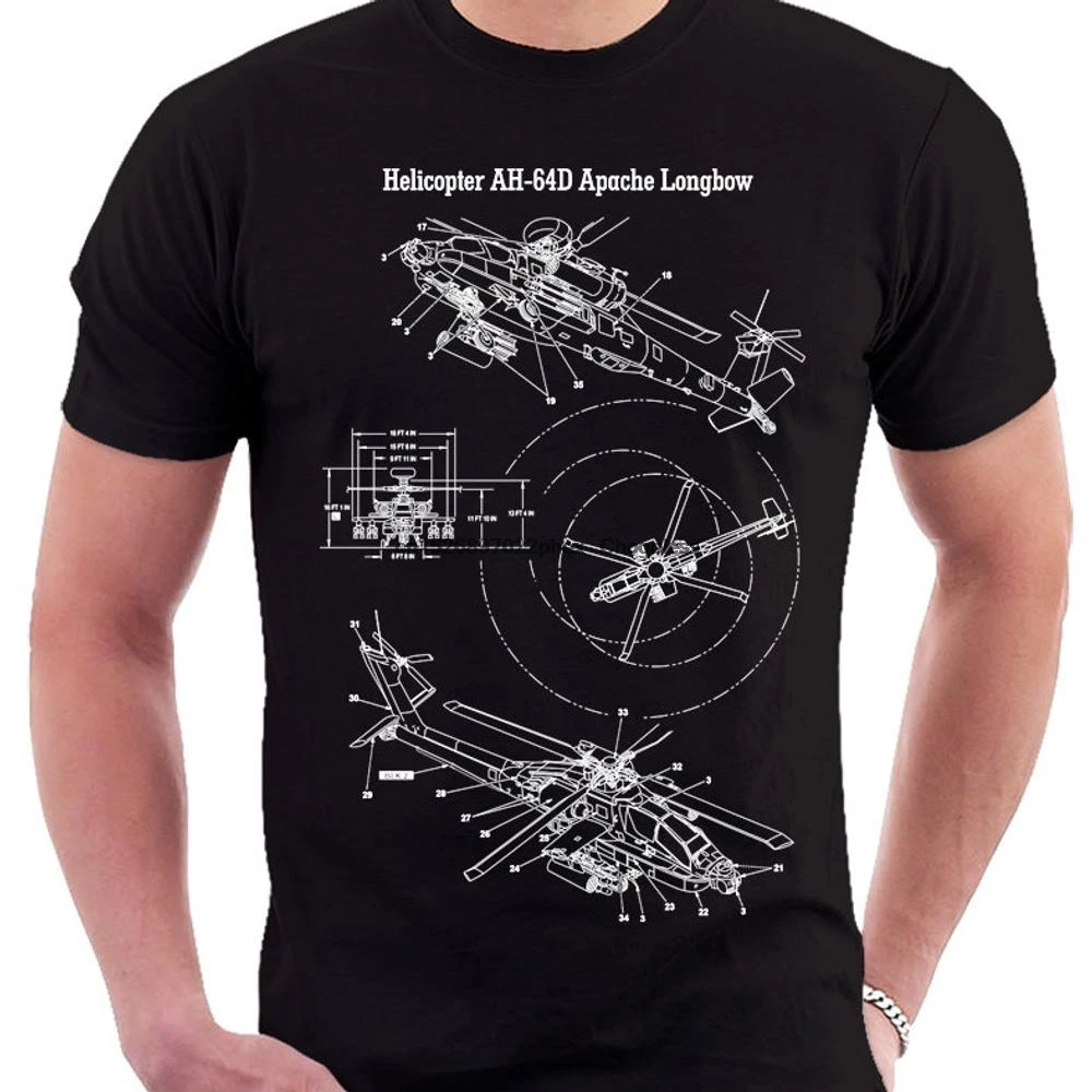 Helicopter Apache Longbow AH 64D Blueprint T Shirt Patent Prints Art |