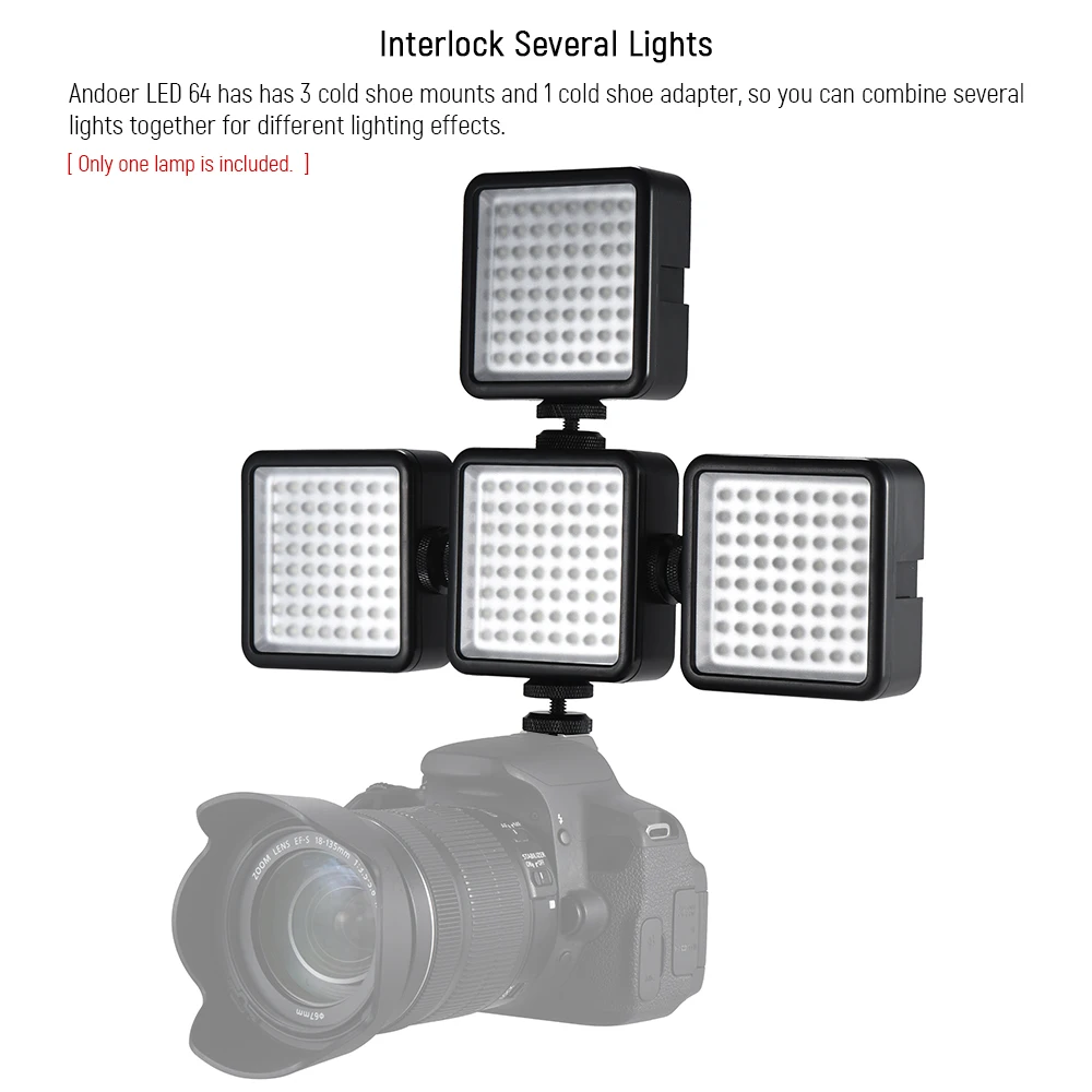 Светодиодная мини лампа Andoer для камеры осветительная панель с регулируемой