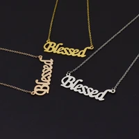 stainless steel blessed pendant necklaces for women lucky choker creative letters clavicle chain fashion jewelry for couple gift