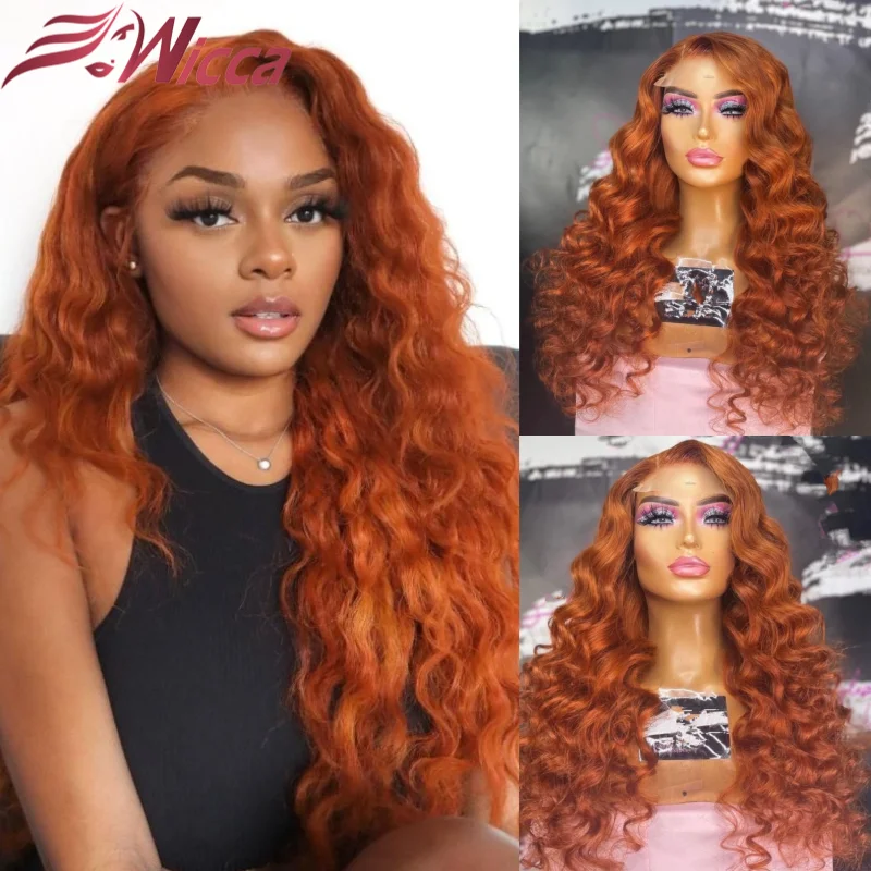 

Orange Ginger Wavy Lace Front Human Hair Wigs 180 density 13x4 Lace Front Wig Brazilian Remy Hair Pre Plucked For Women