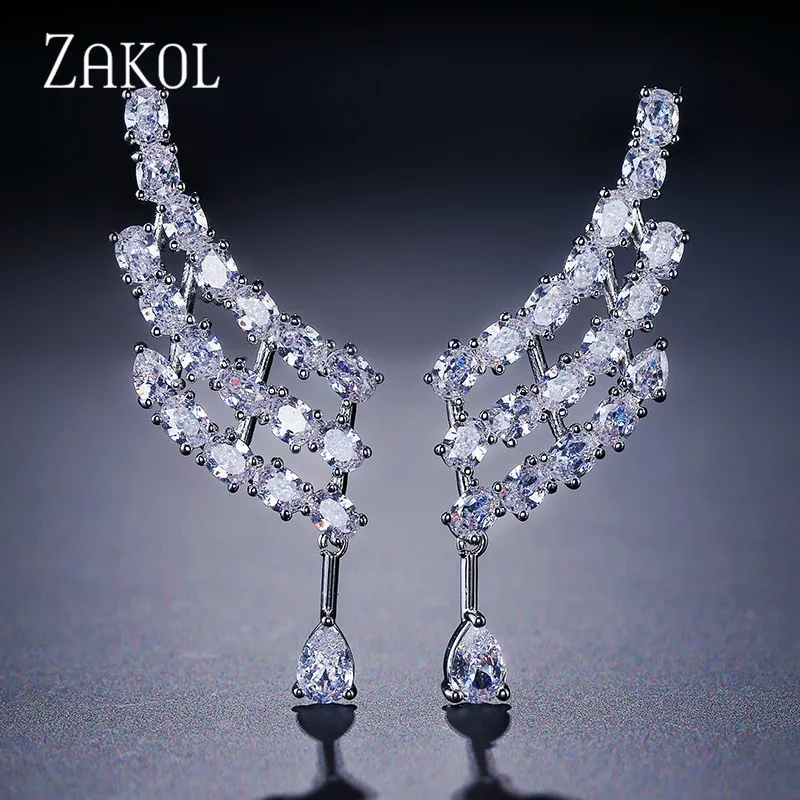 Женские серьги-капельки ZAKOL с прозрачным листом и кубическим цирконием FSEP637 |