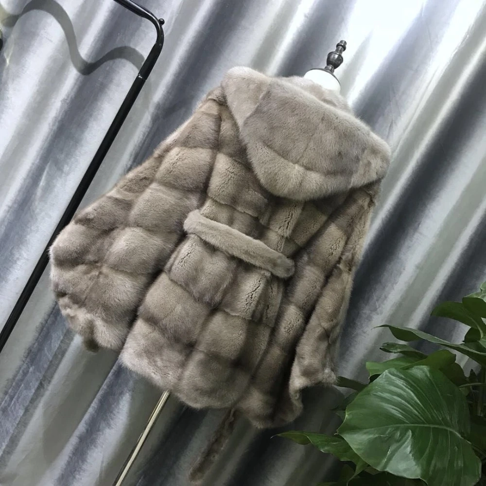 Натуральное меховое пальто, Новое поступление, Женская куртка типа летучая мышь, натуральное Норковое меховое пальто с поясом, светло-серая норковая шуба, осенне-зимняя мода