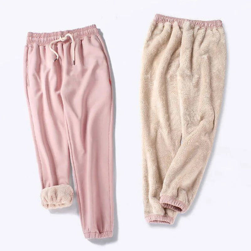 

Korean Cashmere Warmth Pants New Women Winter Loose Casual Wide Thicken Pants Ladies Fashion Harem Sweatpants Fleece Joggers