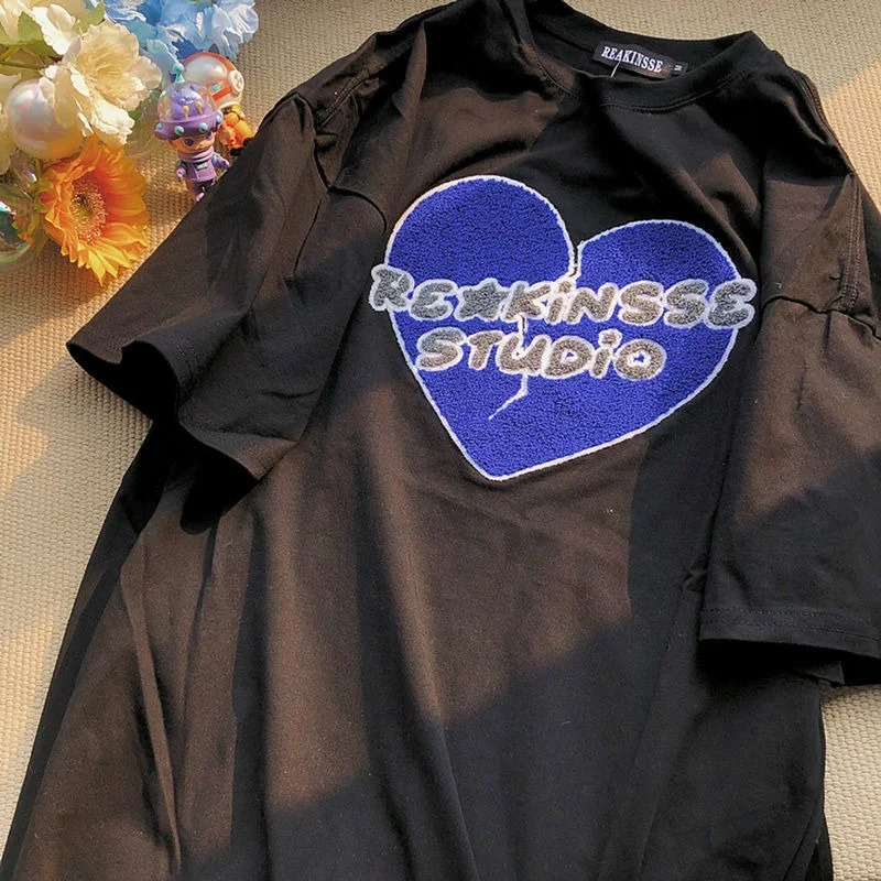 

Топ женский оверсайз в стиле Харадзюку, уличная одежда в колледжском стиле, модная свободная футболка с коротким рукавом, 100% хлопок, Корейск...