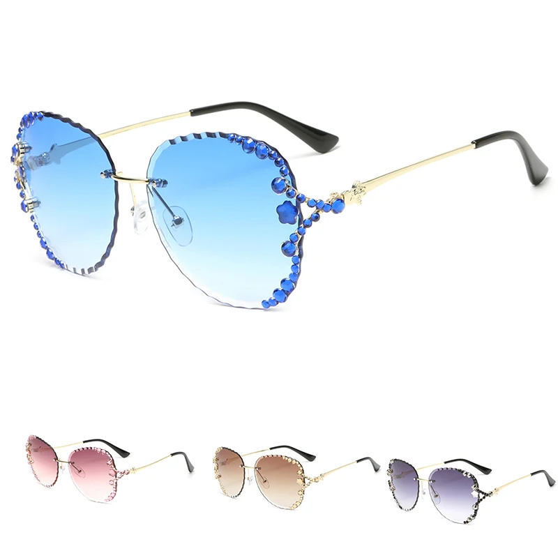 

Fashion Luxury Rhinestone Diamond Sunglasses For Women Classic Retro Beach Travel Rimless Metal UV400 Sun Glasses Eyeglasses New