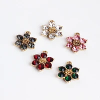 10pcs colorful rhinestone flower charms pendant golden base shinny metal charms gem fit diy jewelry earring hair accessory fx785