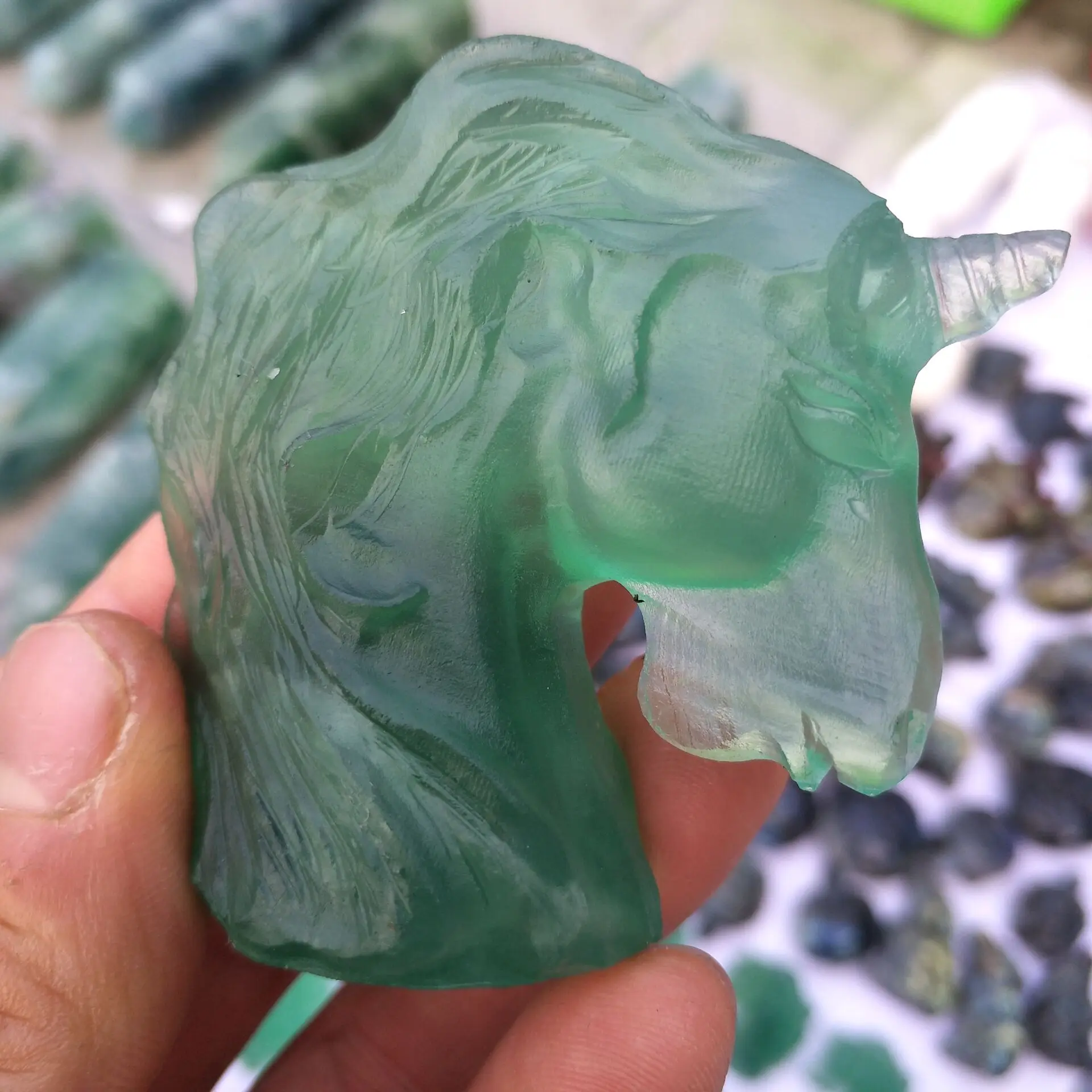 

Natural fluorite crystal unicorn hand-carved healing