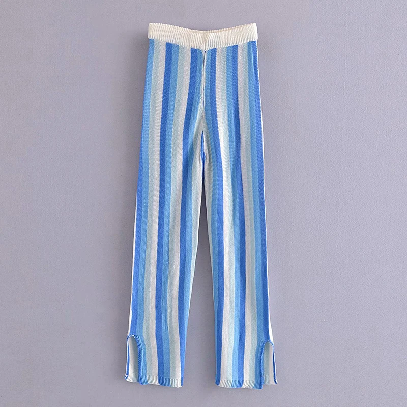 

WXWT Za Fashion Women Two Piece Suit Striped Midi Dress And Loose Straight Long Pants Set Outfit Summer DWDD80191