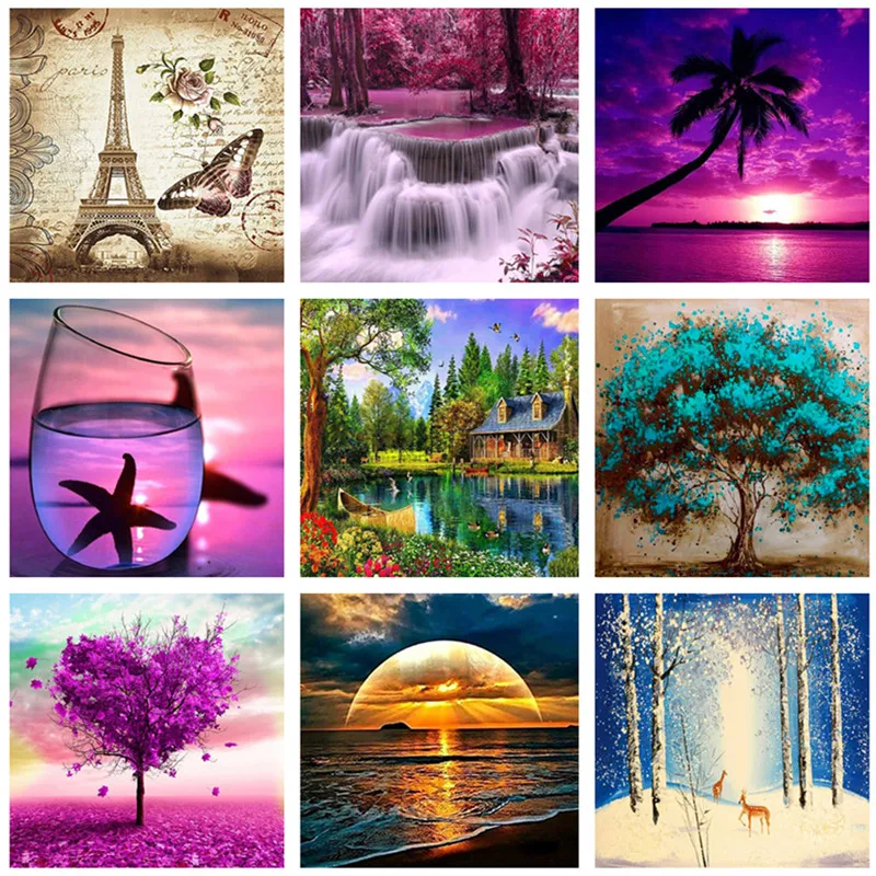 Набор для алмазной живописи полная круглая мозаика фиолетовые украшения