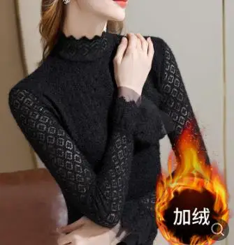 2021 зимние кружевные Футболки с длинным рукавом женские модные пуловеры Зимние