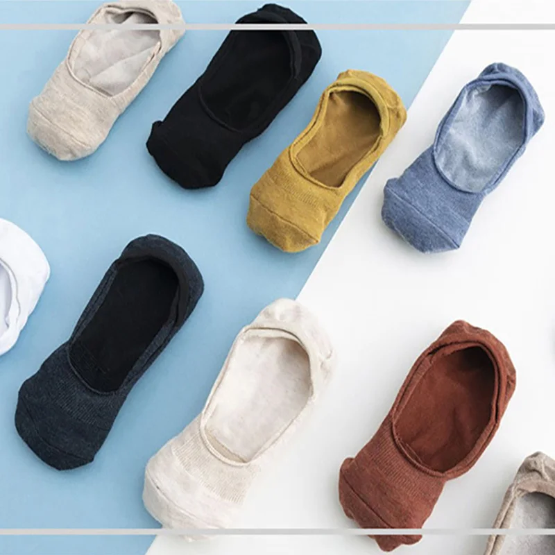 

10 pieces = 5 pairs Women's Cotton Invisible No show Socks non-slip Silicone Sock Spring Summer Solid Color felmen Slipper Socks