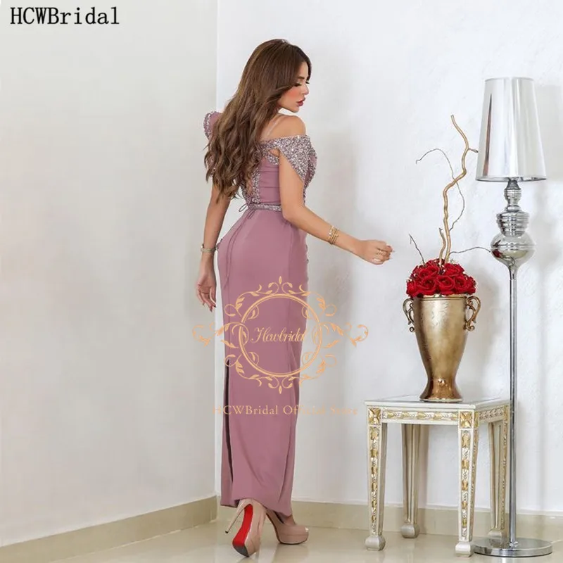 

Dusty Rose Long Arabic Evening Dress New Beads Straight Dubai Women Formal Dresses Plus Size Prom Party Gowns Robe De Soiree