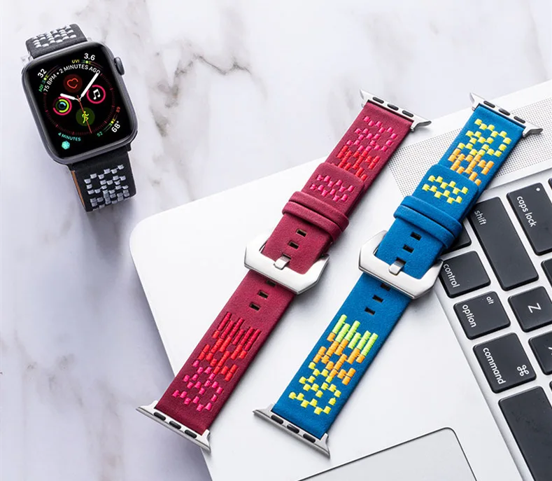 Применяется для часов Apple Watch кожаный ремешок с вышивкой абразивный часов|Ремешки
