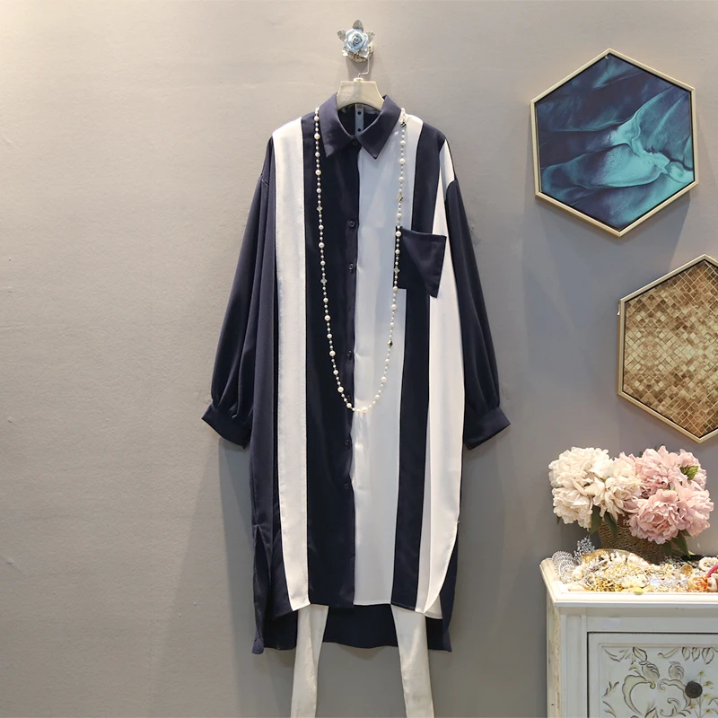 Женская длинная рубашка [EWQ] белая однобортная Повседневная с отложным