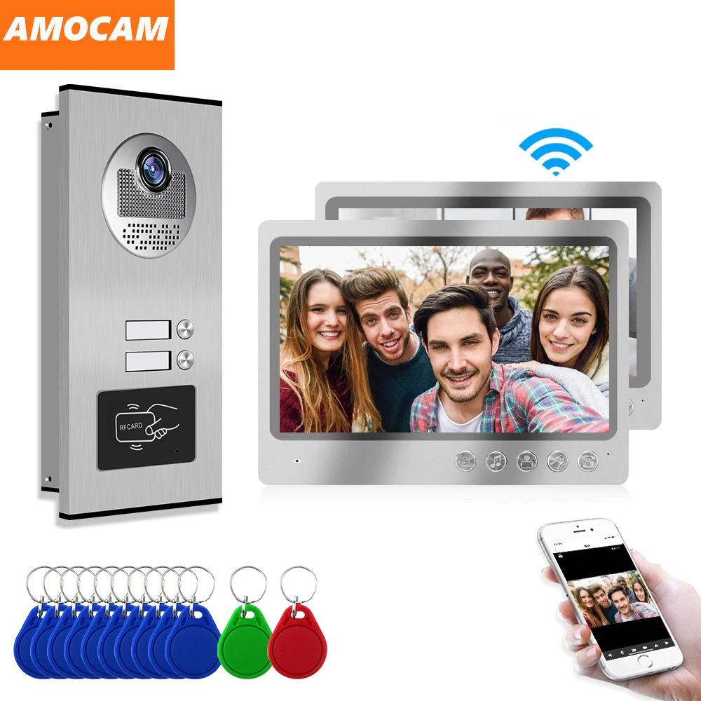 

9 Inch Wifi Video Intercom, Apartments Video Doorbell Kits for 2,3,4 Units Apartment, with RFID Card, Cellphone Unlock