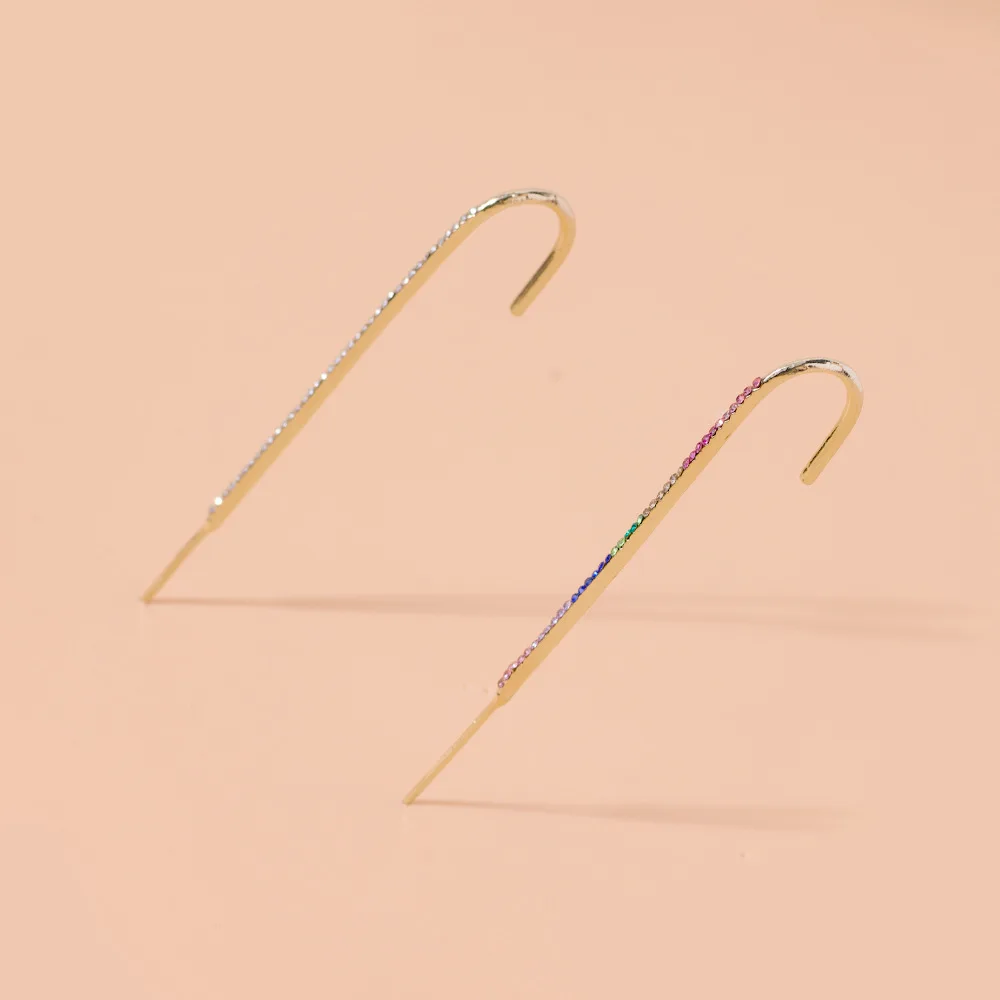 

VG 6YM Rainbow Long Stud Earrings Colorful Rhinestone Cartilage Needle Long Clip Earrings For Women Hip Hop Jewelry Accessories