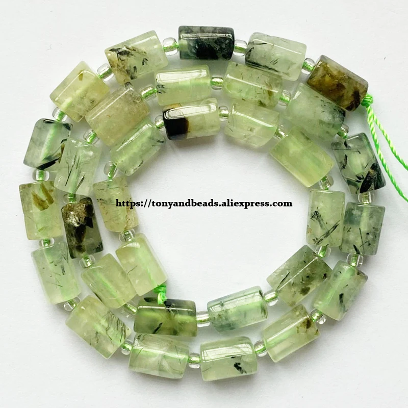 7 ''الطبيعية الأوجه الخضراء Prehnite الكوارتز اسطوانة فاصل ستون الخرز للمجوهرات DIY بها بنفسك صنع