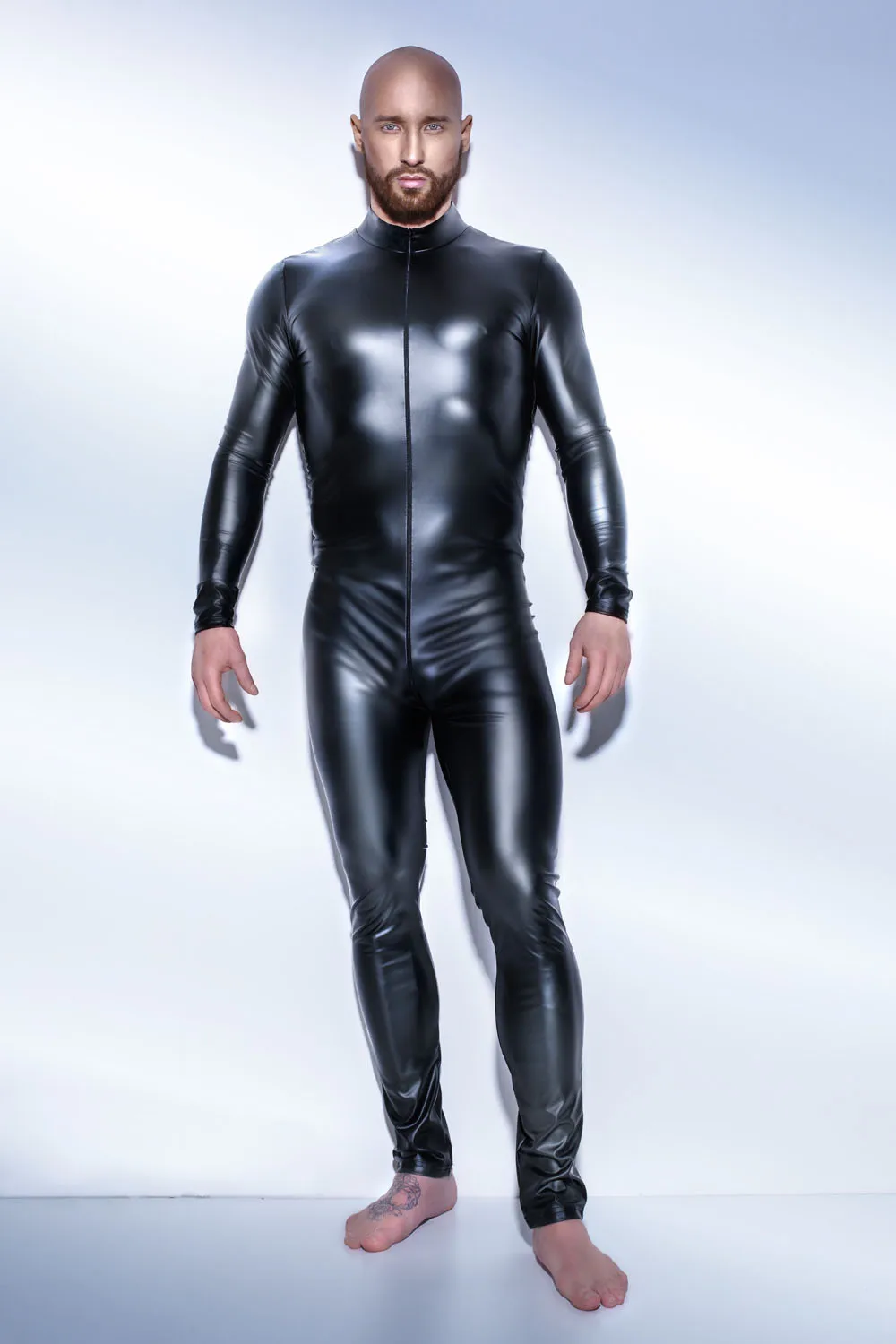 

Man Zwart Pvc Leer Latex Bodysuit Top Pu Sexy Zentai Catsuit Gay Mannelijke Turnpakje Open Kruis Rits jumpsuit
