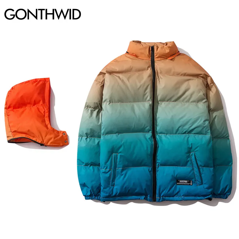 GONTHWID Радужная градиентная Съемная парка с капюшоном куртки в уличном стиле