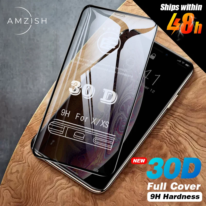 

amzish 30D Full Screen Film For iPhone 11 Pro XR XS Max 8 7 Screen Protector Anti-scratch Glass For iPhone 11 X XR 8 7 XS Glass