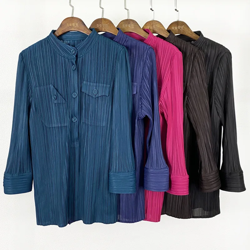 

Женский плиссированный топ Issey Miyake, новый дизайнерский Приталенный топ с карманами и длинными рукавами в Корейском стиле на весну и лето, 2022