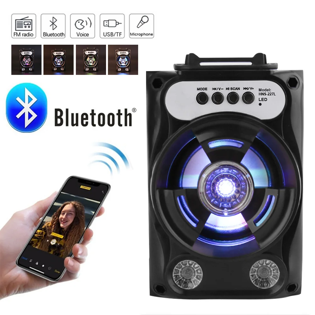 Портативный Bluetooth динамик беспроводная звуковая система бас стерео со светодиодный светильник Поддержка TF карты FM радио Спорт на открытом воздухе путешествия танец