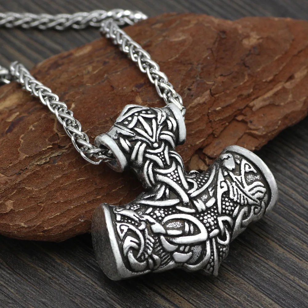 

Retro Men's Big Hammer Pendant Necklace Viking Nordic Mythology Charm Thor's Hammer Chain Metal New Party Birthday Gift Jewelry