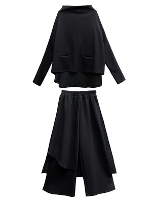 

Europe and the United States in early spring new suit Cape Casual collar two-piece set loose high waist wide leg trousers women
