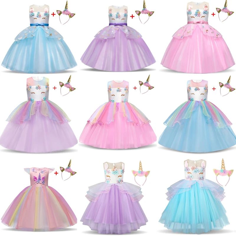 Фантазийное детское платье с единорогом + повязка на голову для От 3 до 10 лет