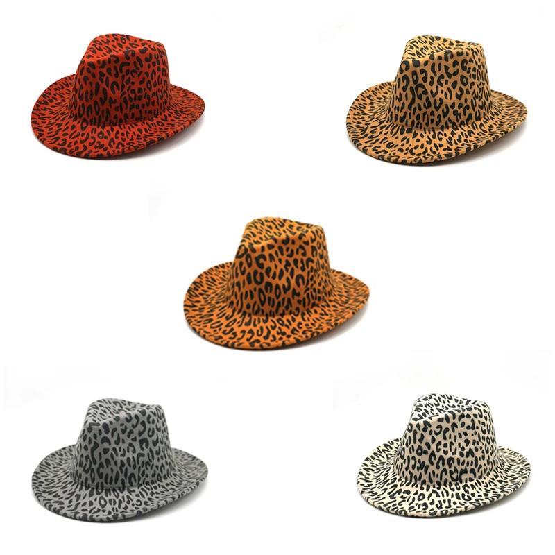 Шляпа-трилби для мужчин и женщин фетровая шляпа с широкими полями леопардовым