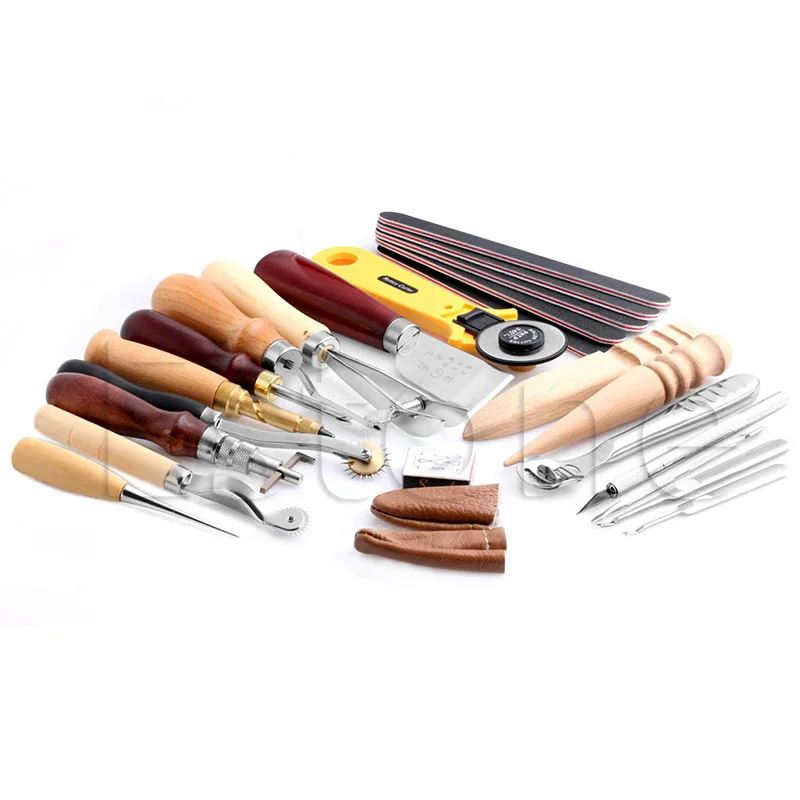 

29EA 25Pcs Leather Craft Punch Tools Kit Stitching Carving Sewing Saddle Groover
