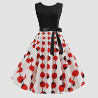 print rockabilly swing pinup vestidos dress casual o neck fashion ladies sleeveless valentines day party dress