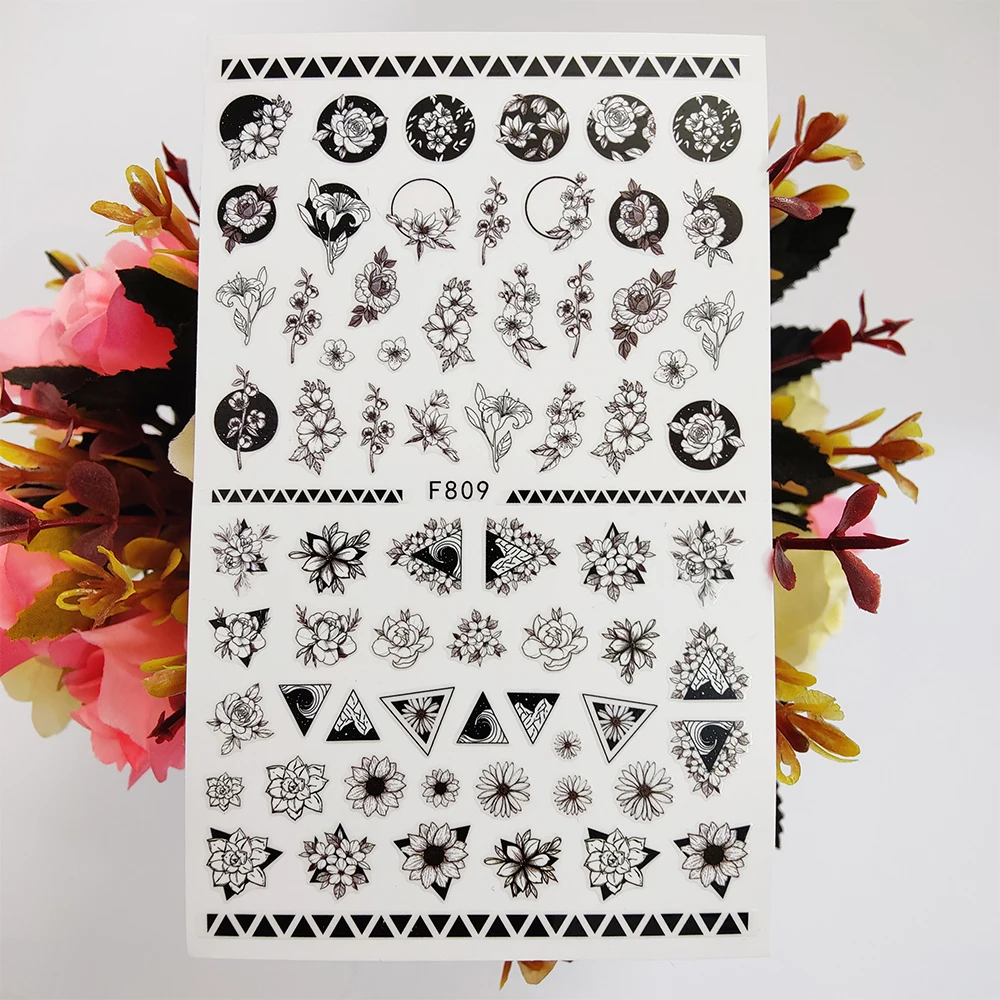 

Geometric Triangle Rose Nail Sticker Foil Design Flowers 3D Nail Art Decorations Accessories Manicure Sliders Stickers for Nails