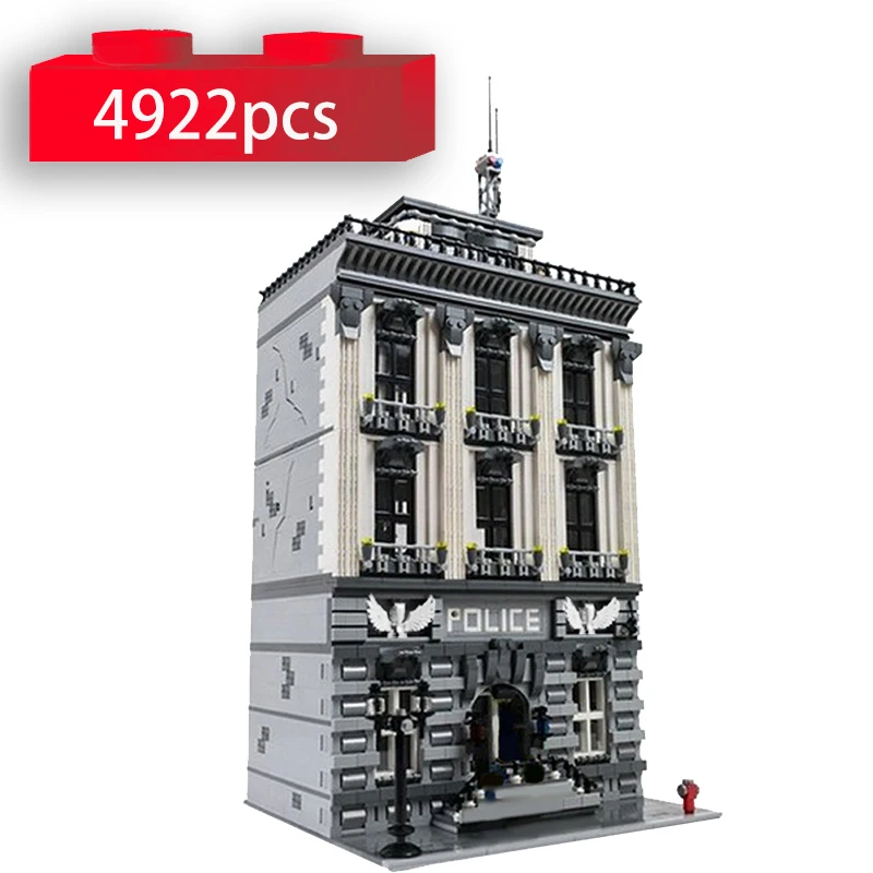

City Street View Modular House Model Building Blocks Old Town Hotel Police Station Constructor Diy Moc Bricks Toys For Children