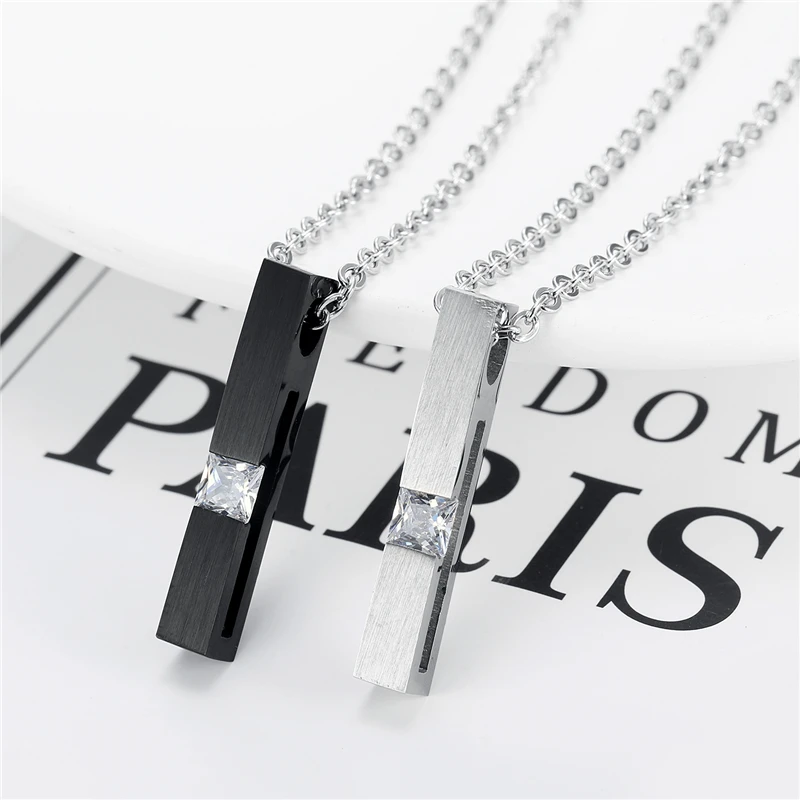 

Fashion Stainless Steel Square Pendant Necklace Creative Simple Design Silver Color Clavicle chain Punk Party Zircon Jewelry