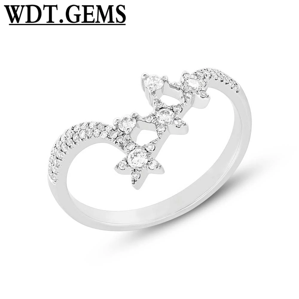 

0.26CT 10K White Gold 3 Stars Diamond Ring, 10K Gold Diamond Star Fashion Ring