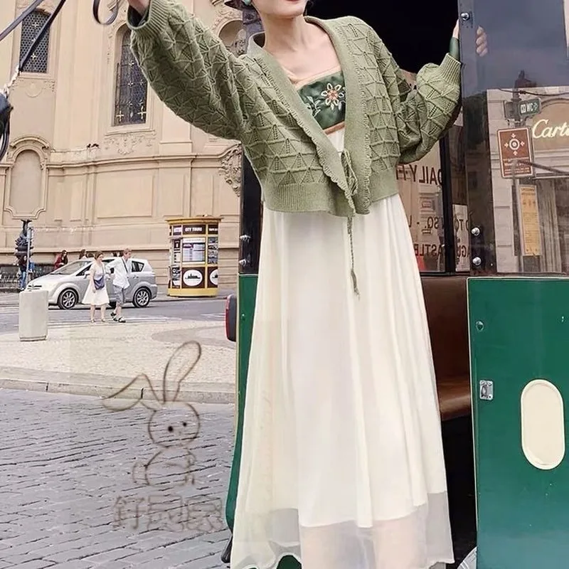 

Vintage Dress Women Autumn Lace Chiffon Patchwork Party Midi Dress Female Korean Japan Style One-piece Dress Women 2021