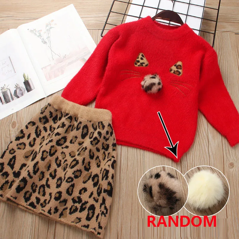 Леопардовое платье для девочек зимнее праздничное свитер с рисунком +
