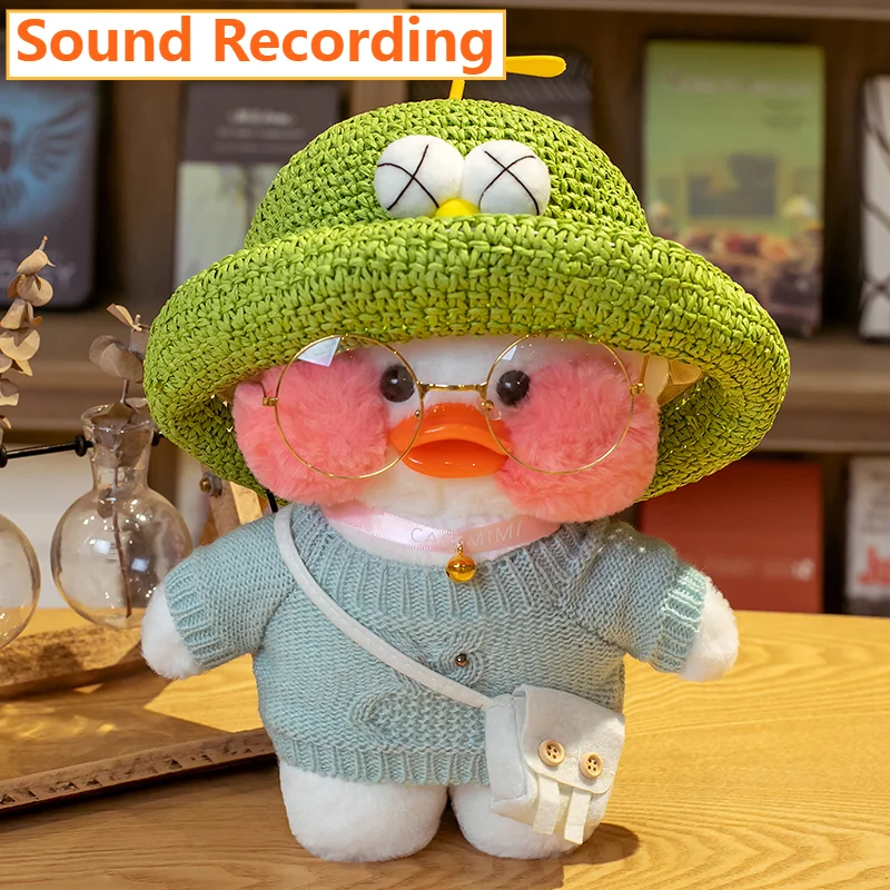 Pato Lalafanfans parlante de 30cm, mu&ntilde;eco de felpa rosa y blanco, ropa de juguete suave, gafas, &aacute;cido hialur&oacute;nico est&eacute;tico, regalo de cumplea&ntilde;os y San Valent&iacute;n-0