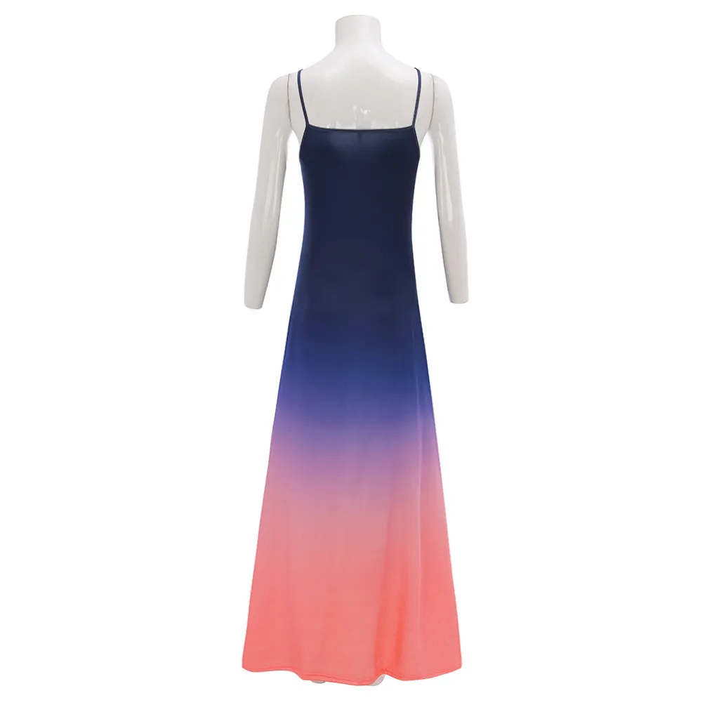 

Women Plus Size O-neck Camisole Sleeveless Tie-dyed Gradient Print Long Dress