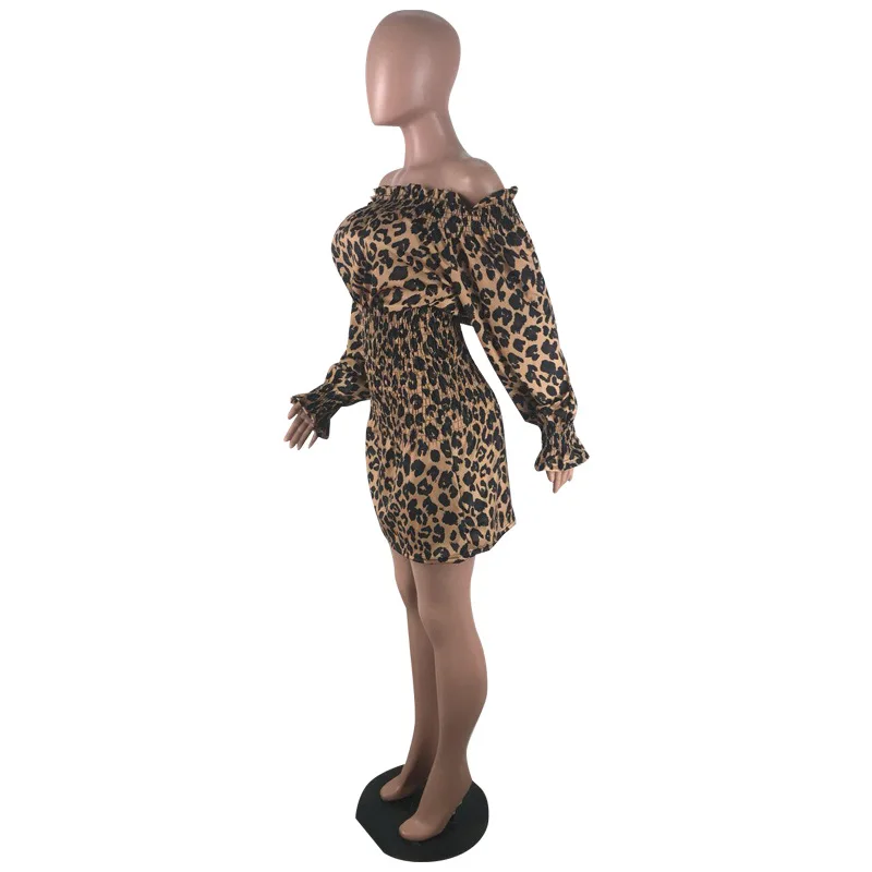 Летнее платье с леопардовым принтом модное длинным рукавом и сексуальное