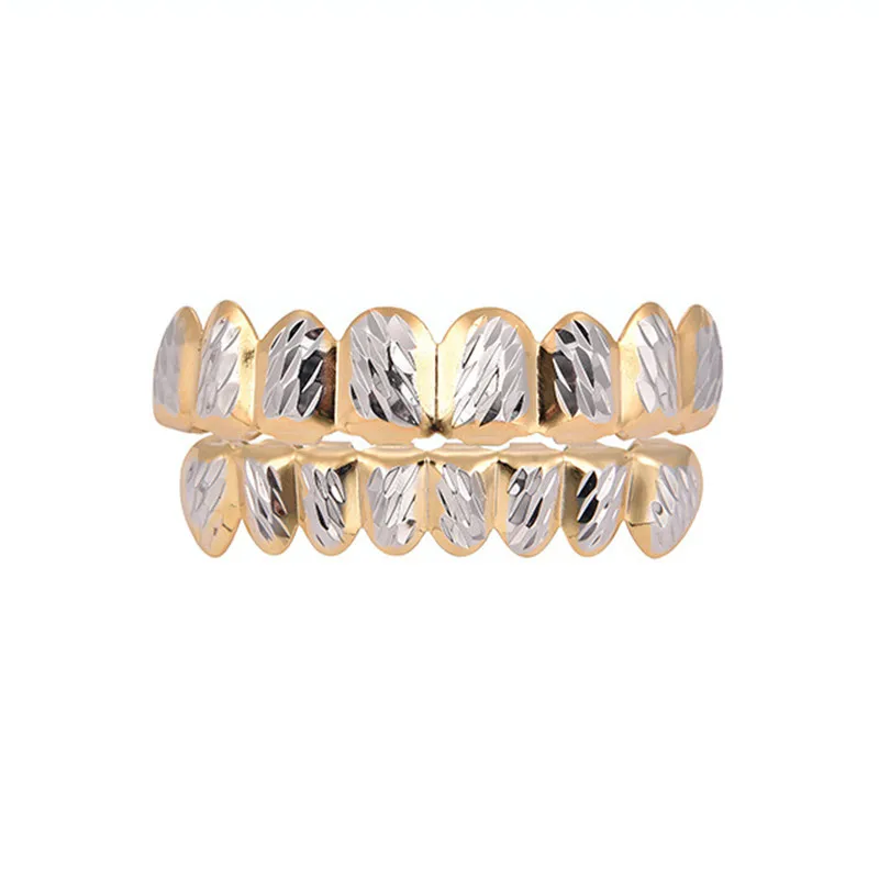 

Hip Hop Gold Teeth Grillz Set Top Bottom Tooth Grills Dental Mouth Punk Teeth Caps Cosplay Party Rapper Jewelry New 2021 Hot New